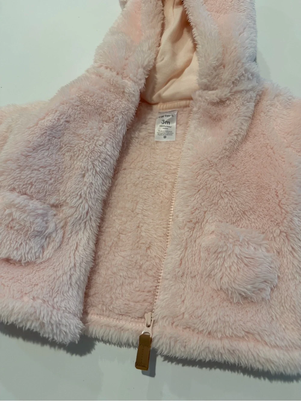 Carter’s Baby Pink Fuzzy Teddy Hooded Jacket with Ears NWT 3 months Brand new!!
